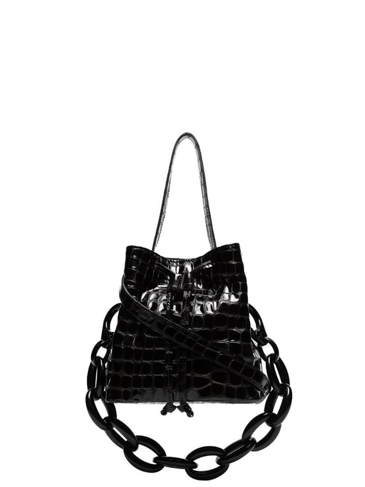 Tara Zadeh Lila Mock Croc Bucket Bag - Black