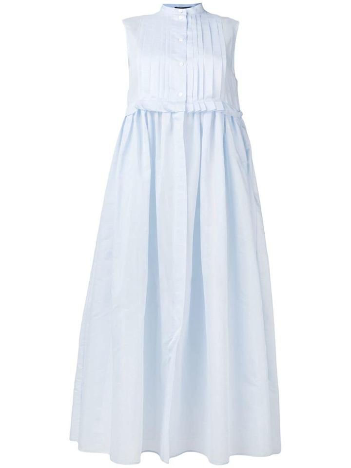 Jil Sander Navy Pleated Bib Shirt Dress - Blue