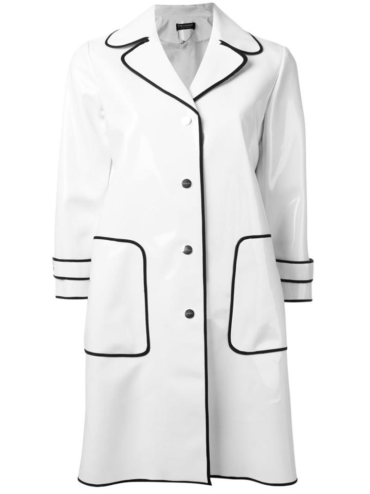 Twin-set - Contrast Trim Coat - Women - Polyester/polyurethane Resin - 40, Women's, White, Polyester/polyurethane Resin