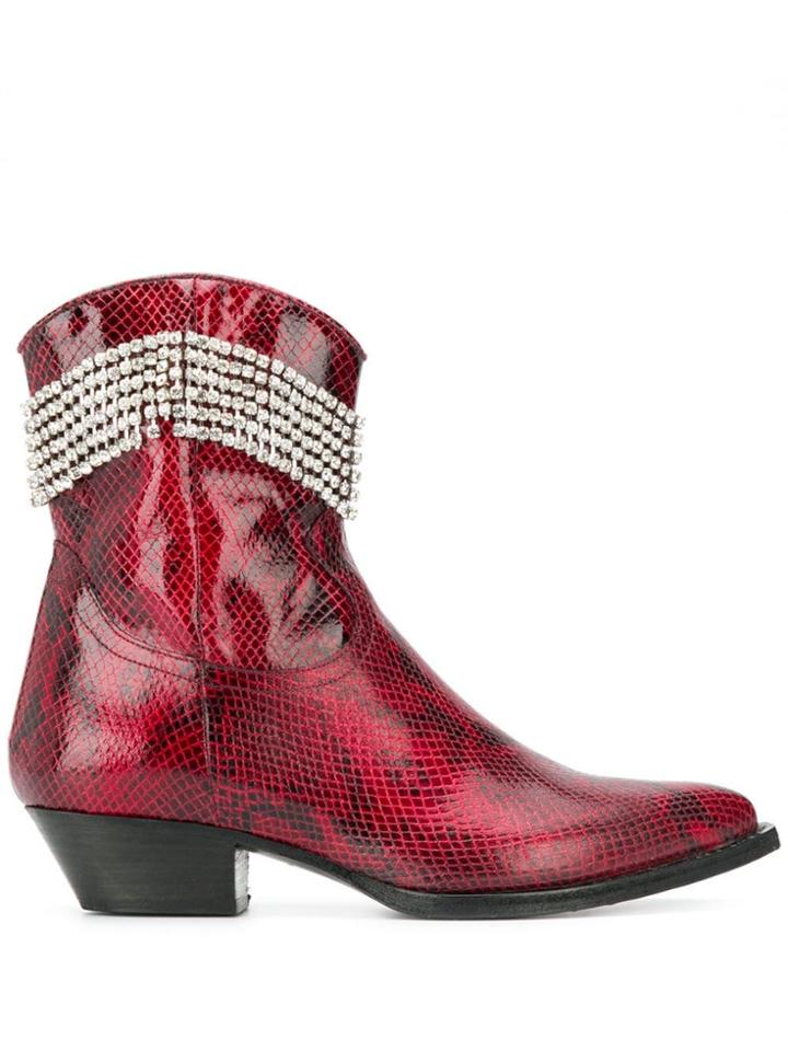 Chiara Ferragni Rhinestone Fringe Boots - Red