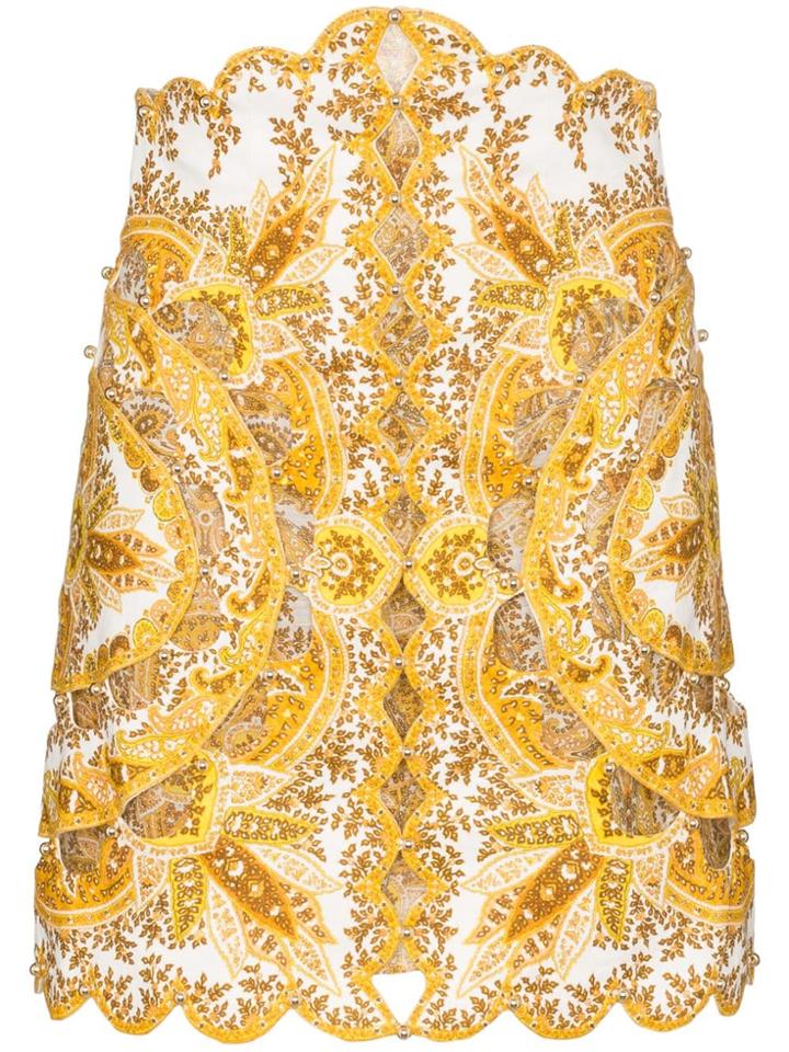 Zimmermann Zippy Scallop Printed Mini Skirt - Yellow