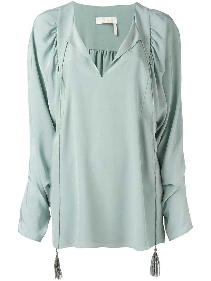 Chloé Slit Front Blouse, Women's, Size: 36, Blue, Silk