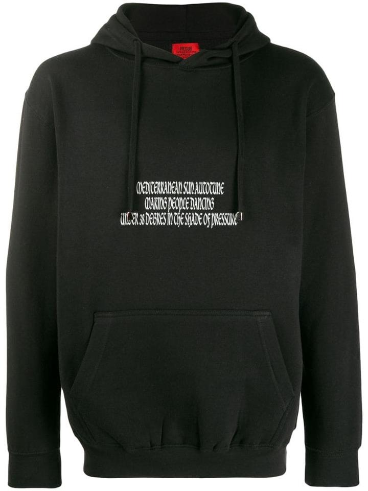 Pressure Text Print Hoodie - Black