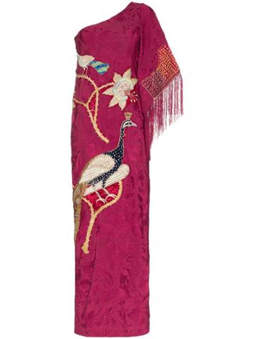 One Vintage Embroidered One-shoulder Gown