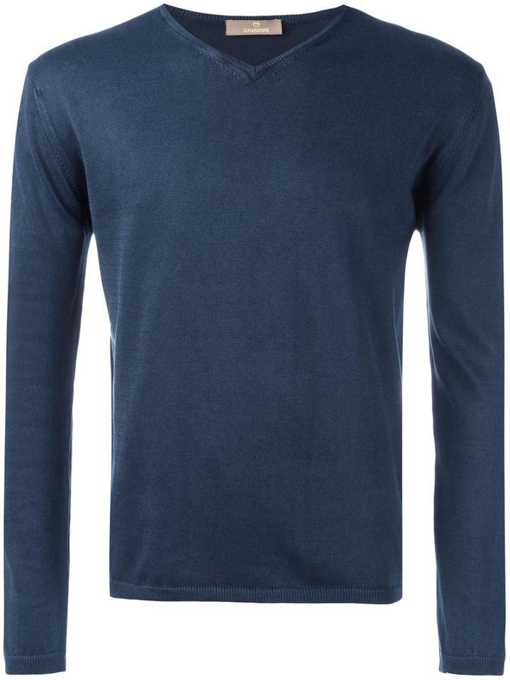 Cruciani - V Neck Sweatshirt - Men - Cotton - 58, Blue, Cotton