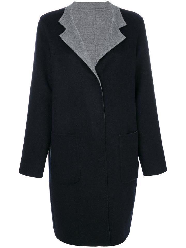 Manzoni 24 - Contrast Lapel Coat - Women - Wool/cashmere - 46, Blue, Wool/cashmere