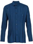 Issey Miyake Men Creased Effect Shirt, Size: 4, Blue, Polyester