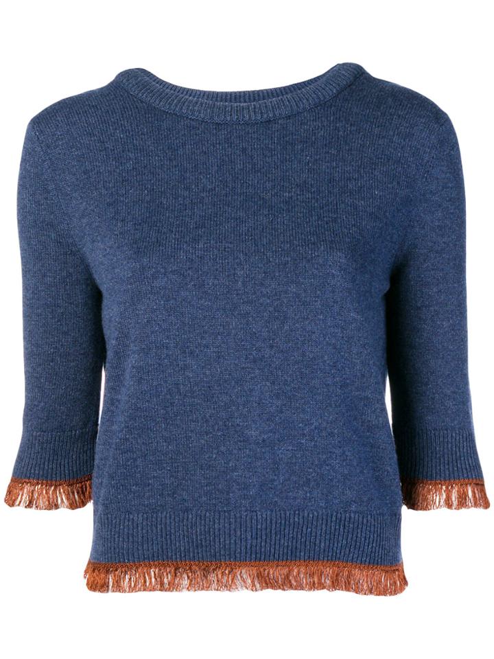 Chloé Cropped Fringe Sweater - Blue