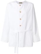 Maison Flaneur Collarless Tie Waist Shirt - White