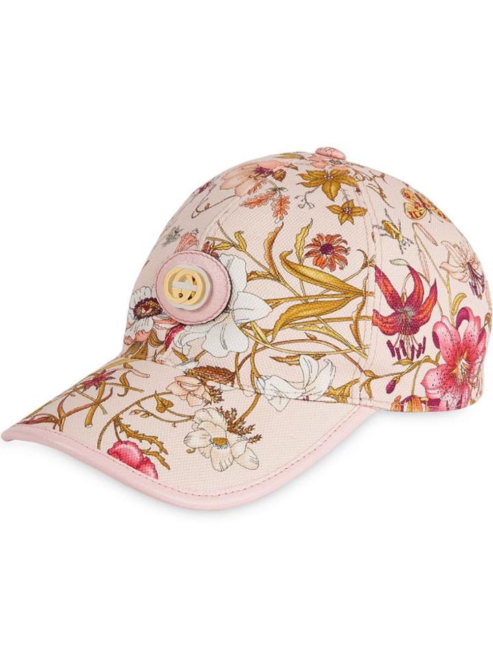 Gucci Logo Floral Baseball Cap - Pink