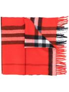 Burberry - Checked Fringe Scarf - Women - Cashmere - One Size, Red, Cashmere