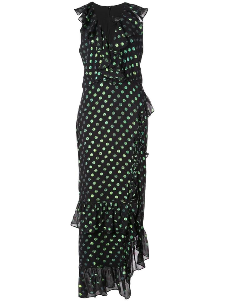 Saloni Polka Dot Asymmetric Dress - Black