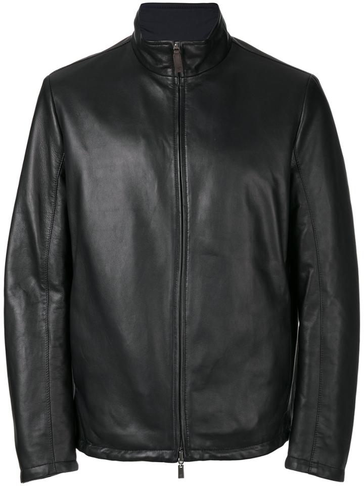 Canali Reversible Leather Hunter Jacket - Blue