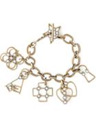 Lanvin Heart, Cross, Flower Charm Bracelet, Women's, Metallic, Glass/metal Other