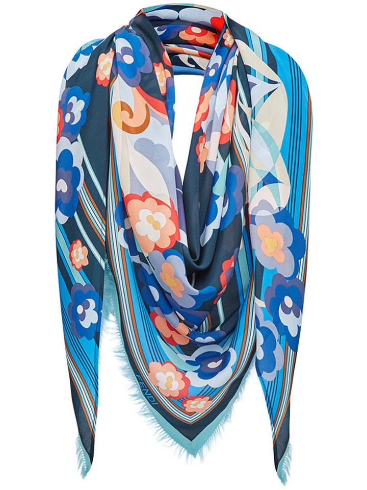 Fendi Floral Shawl Scarf - Blue