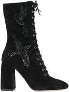 Red Valentino Sequined Bird Lace-up Boots