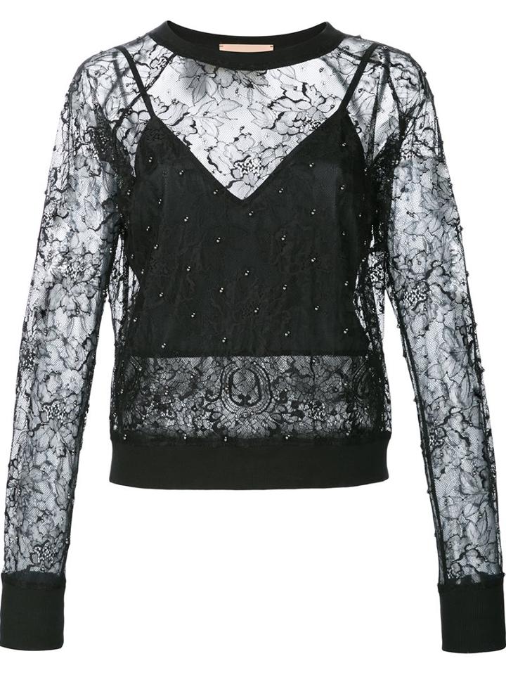 Loyd/ford Semi Sheer Lace Blouse, Women's, Size: 4, Black, Spandex/elastane/polyester/nylon/silk