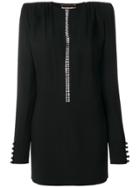 Saint Laurent Sablé Crystal Edge Plunge Mini Dress - Black