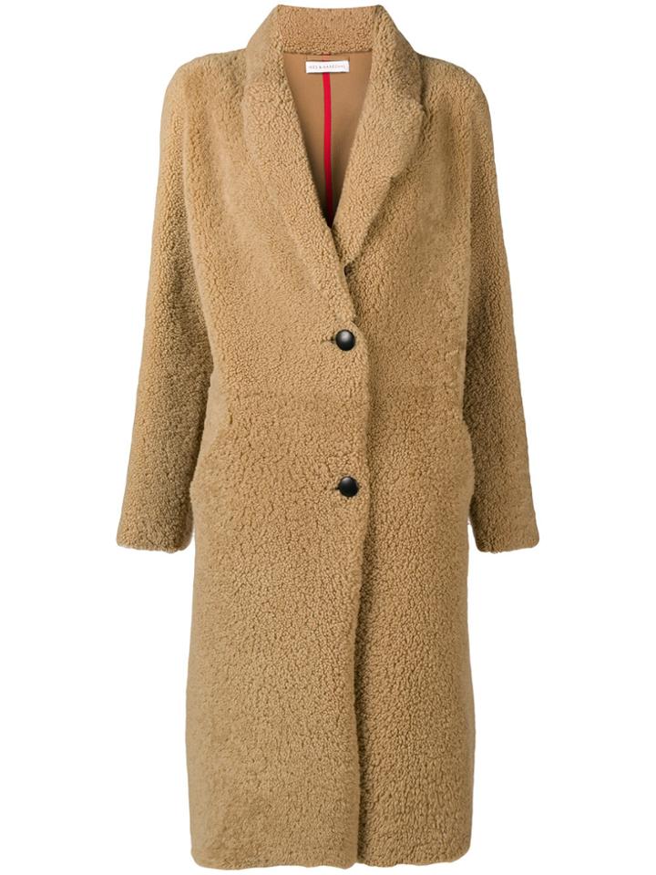 Inès & Maréchal Single Breasted Shearling Coat - Brown