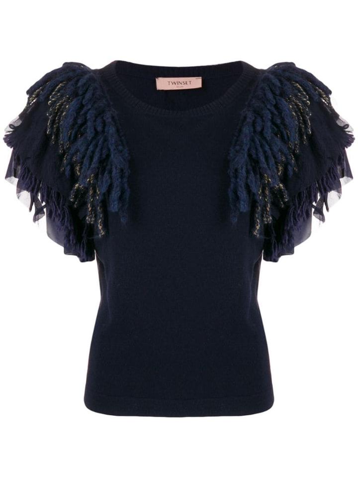 Twin-set Feather Ruffled Knitted Top - Blue