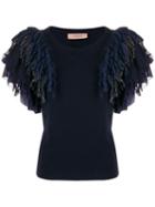 Twin-set Feather Ruffled Knitted Top - Blue
