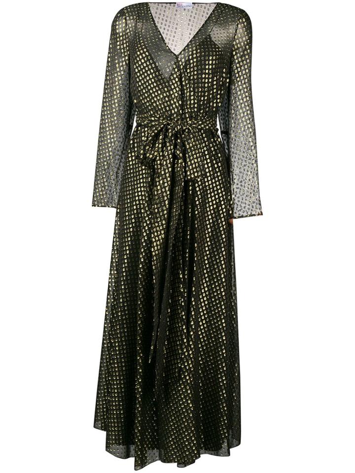 Red Valentino Embroidered Lame Long Dress - Black
