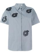 Jil Sander Flower Print Striped Shirt, Women's, Size: 40, Blue, Cotton