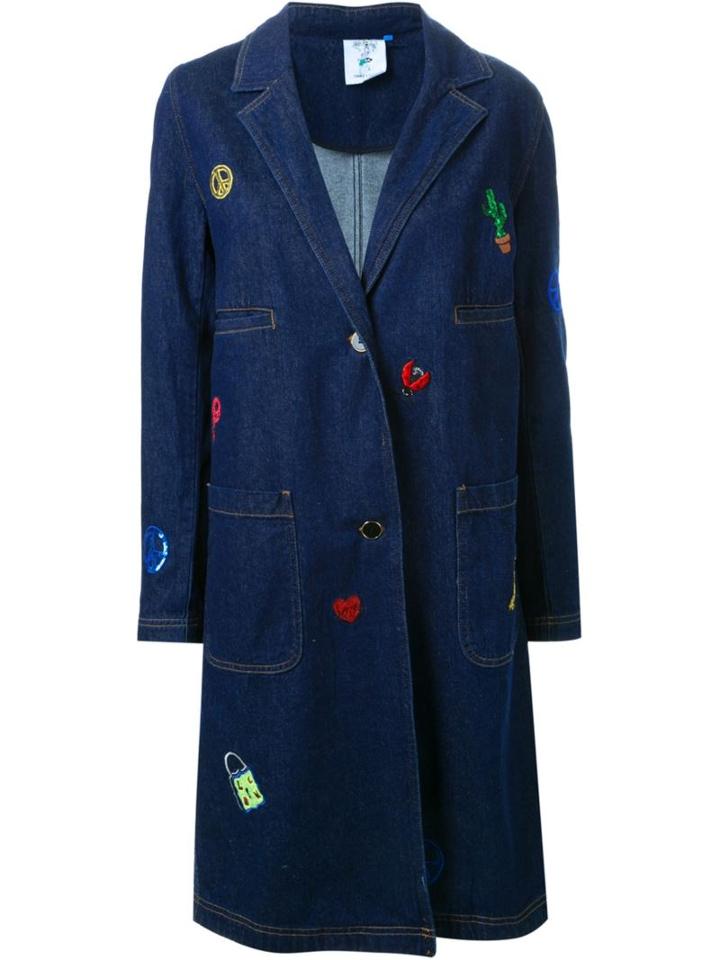 Steve J & Yoni P Embroidered Denim Coat, Women's, Size: Medium, Blue, Cotton/polyester