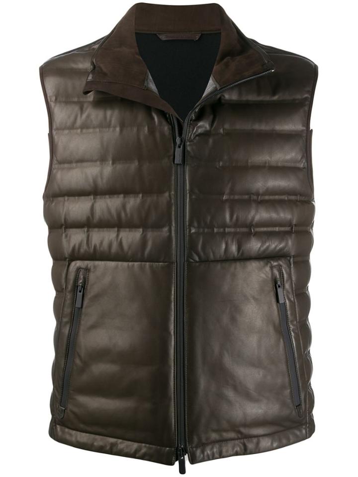Ermenegildo Zegna Padded Leather Gilet - Brown