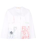 Ports 1961 Hand Drawing Print Shirt, Women's, Size: 38, White, Cotton