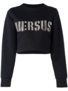 Versus Cropped Logo Print Sweatshirt, Women's, Size: Medium, Black, Polyamide/spandex/elastane