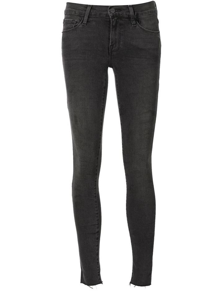 Frame Denim Frayed Ankle Skinny Jeans, Women's, Size: 27, Black, Cotton/spandex/elastane/polyester
