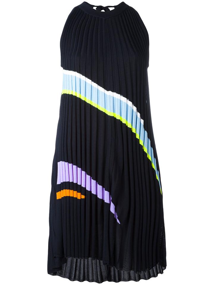 Versace Pleated Angular Stripe Dress, Women's, Size: 38, Blue, Viscose/polyamide/silk/spandex/elastane