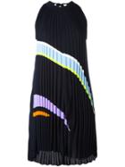 Versace Pleated Angular Stripe Dress, Women's, Size: 38, Blue, Viscose/polyamide/silk/spandex/elastane