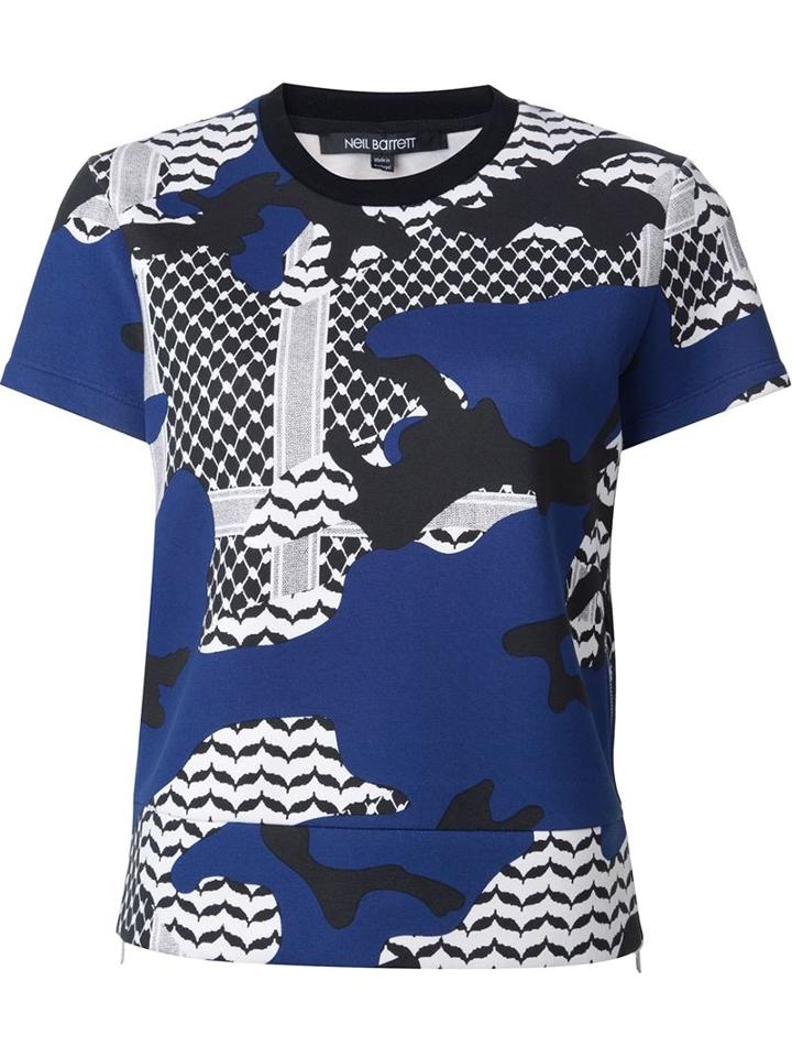 Neil Barrett Patterned Camouflage T-shirt, Women's, Size: M, Blue, Lyocell/cotton