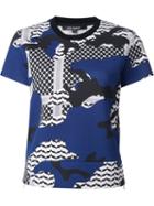 Neil Barrett Patterned Camouflage T-shirt, Women's, Size: M, Blue, Lyocell/cotton