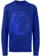Versus Lion Head Print Sweatshirt, Men's, Size: M, Blue, Cotton/polyester/spandex/elastane