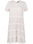 Twin-set Ruffled Detail Flared Dress, Size: Large, Nude/neutrals, Linen/flax/cotton