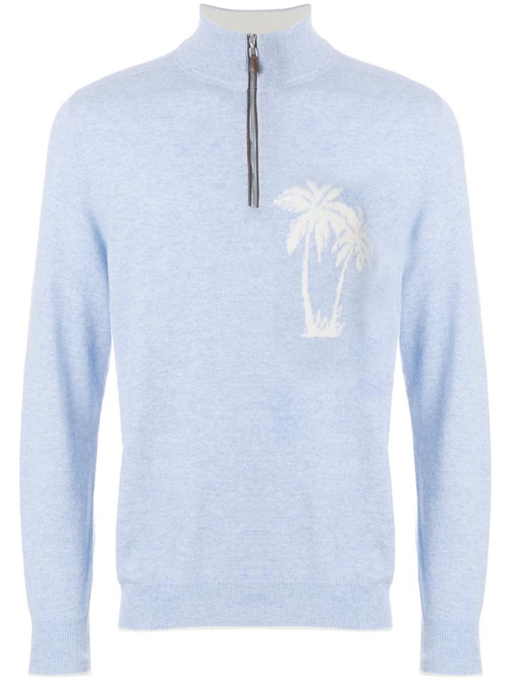 N.peal Palm Print Half Zip Sweater - Blue
