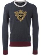 Dolce & Gabbana Embroidered Crown & Bee Jumper, Men's, Size: 48, Grey, Polyester/viscose/cashmere/copper