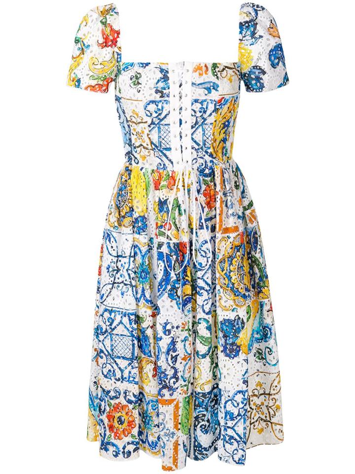 Dolce & Gabbana Majolica Broderie Anglaise Dress - White