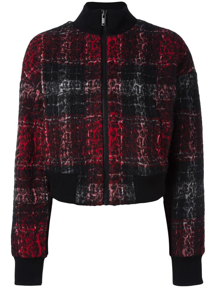 Dkny Rose Plaid Bomber Jacket - Red