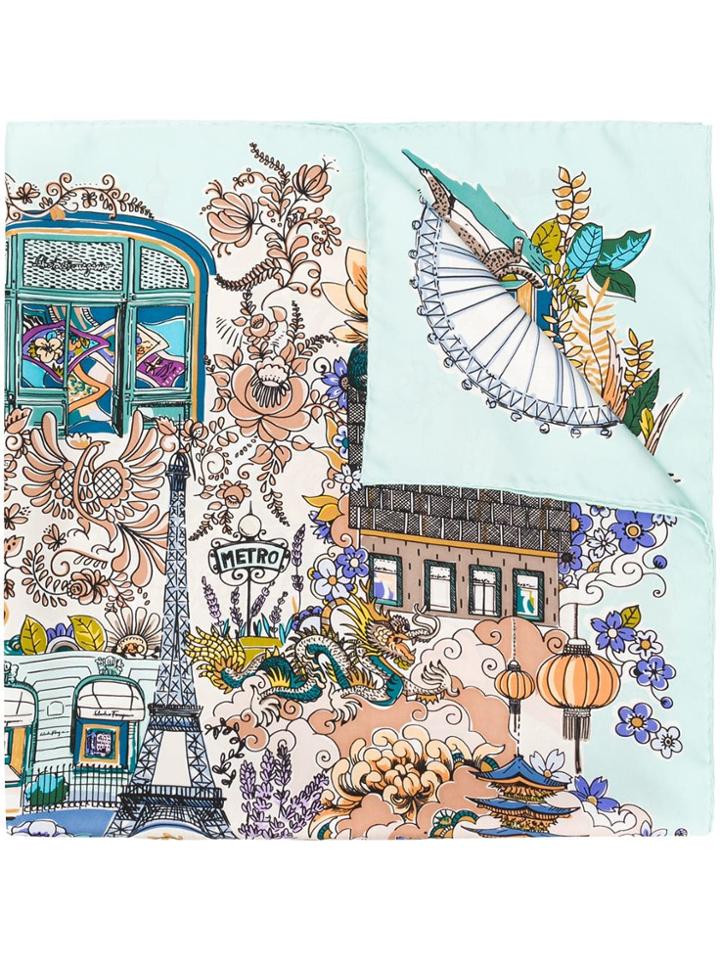 Salvatore Ferragamo Boutiques Print Foulard - Blue