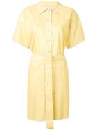 Stand Belted Biker Shirt Dress - Yellow