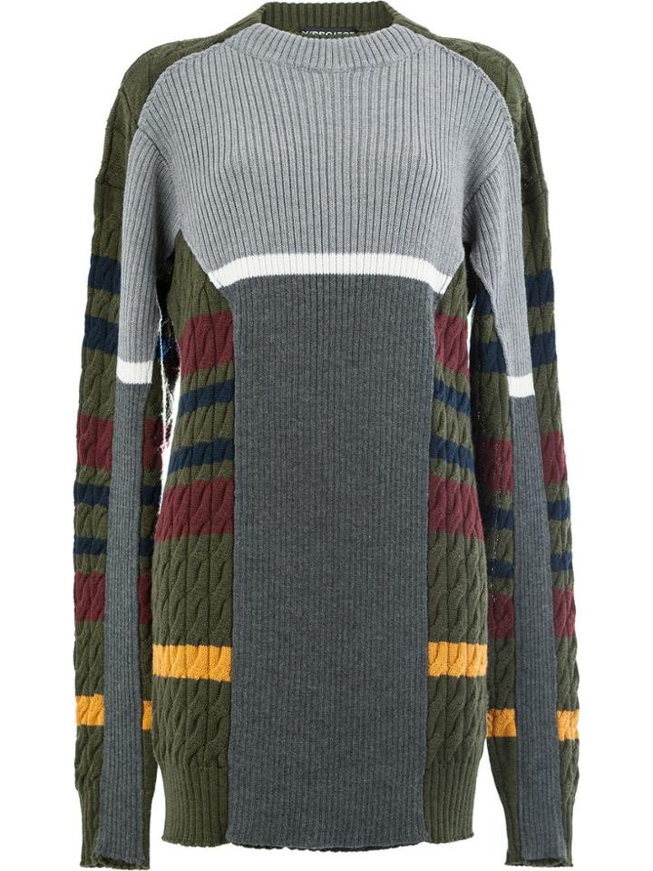 Y / Project Striped Cable Knit Jumper - Green