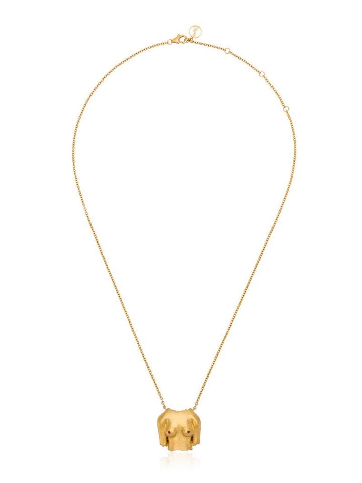 Anissa Kermiche Gold Plated Rubies Boobies Doré Pendant Necklace