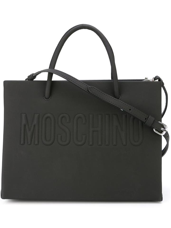 Moschino Embossed Logo Square Tote, Women's, Black
