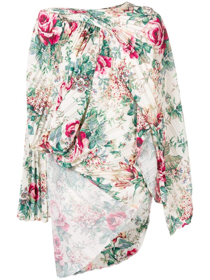 Junya Watanabe Asymmetric Floral Print Blouse - White