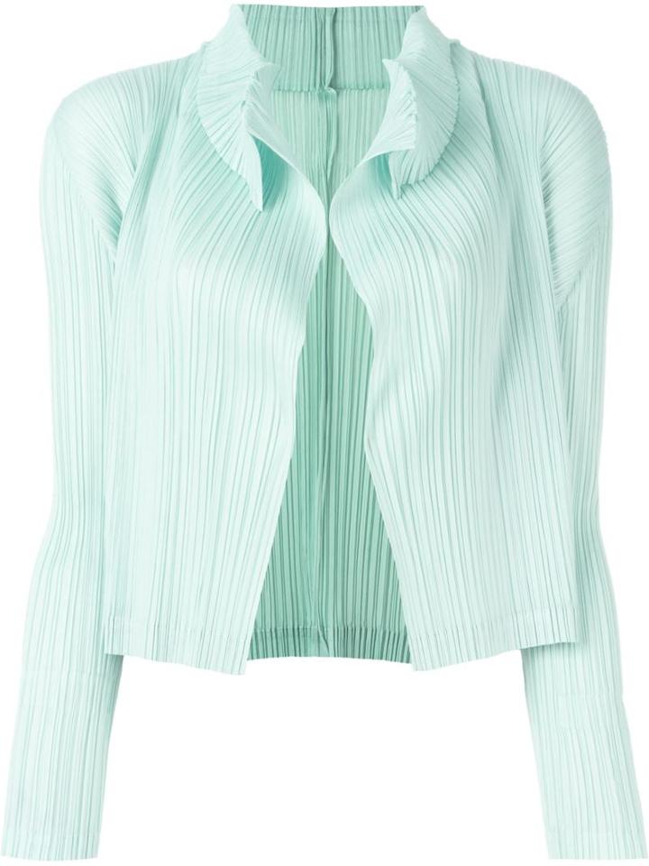 Pleats Please By Issey Miyake Pleated Cropped Jacket, Women's, Size: 4, Green, Polyester