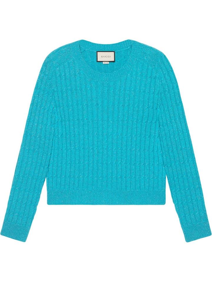 Gucci Cable Knit Wool Lurex Sweater - Blue